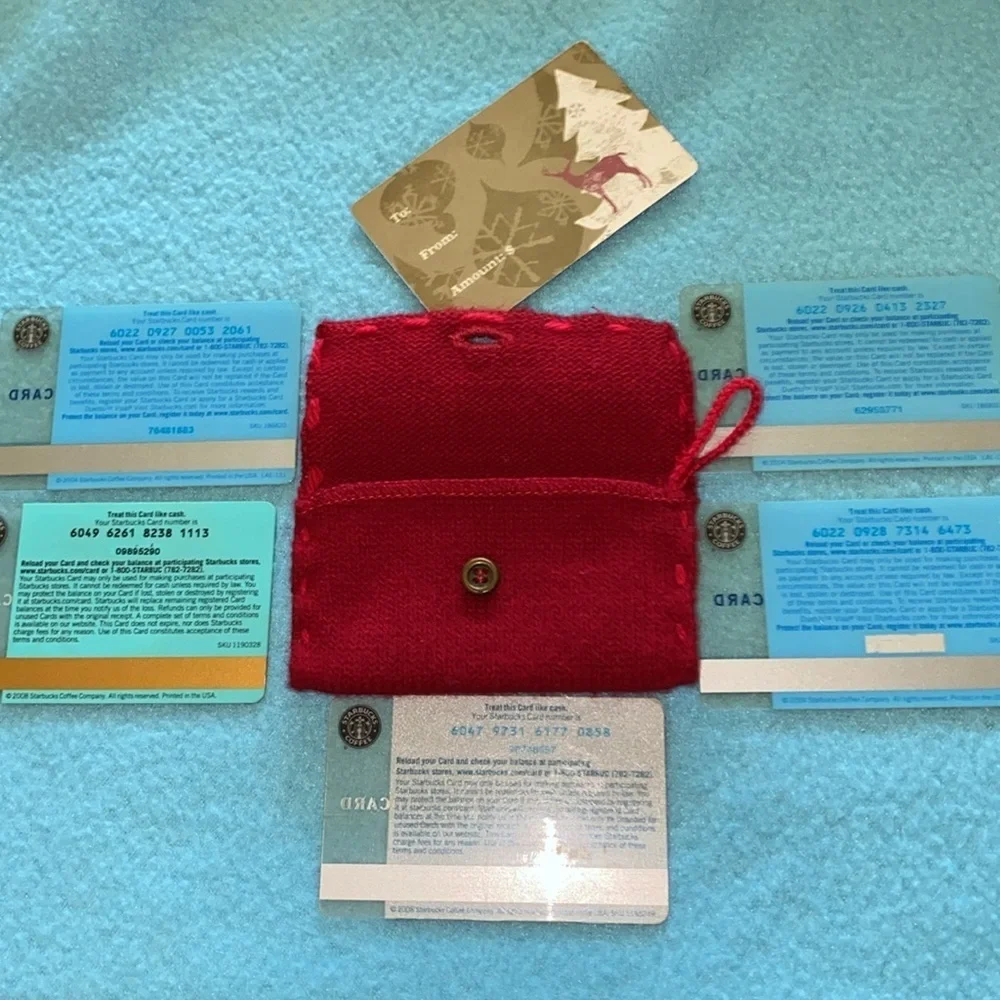 Starbucks vintage embellished cardholder, vintage Hawaii 2004, Winter 2008 cards